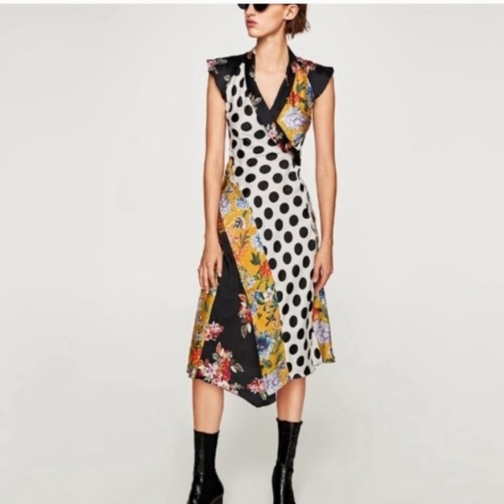 Zara Polka Dot Patchwork Dress